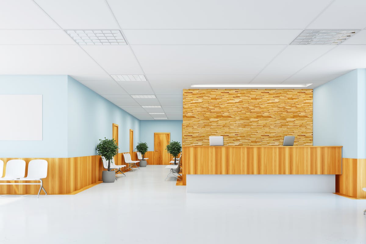病院待合室施工イメージ　ウッドパネル　アクセントウォール デザインウォール
