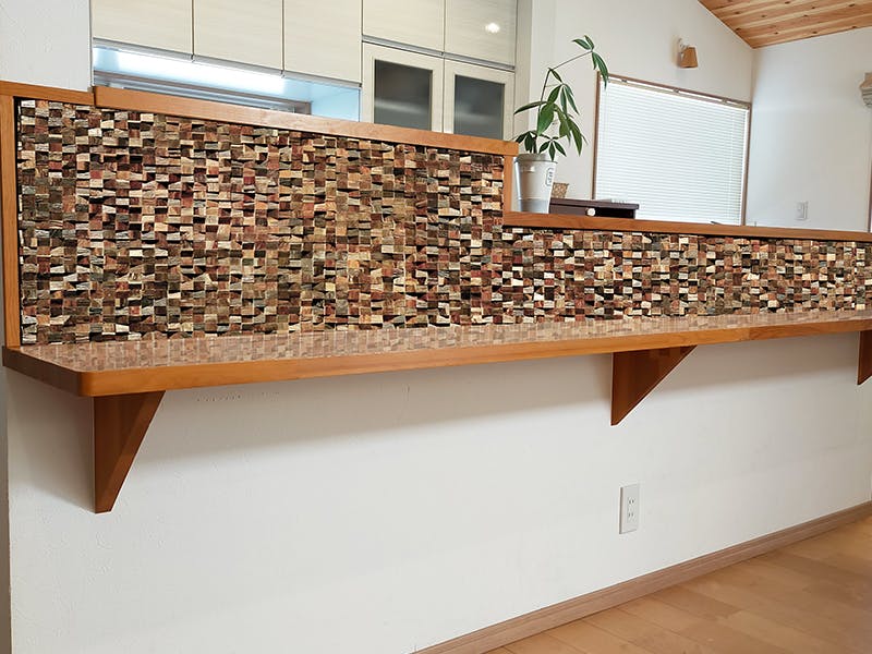 ウッドパネル　アクセントウォール デザインウォール 『天然木壁面パネル　ウッドモザイク』　リビング